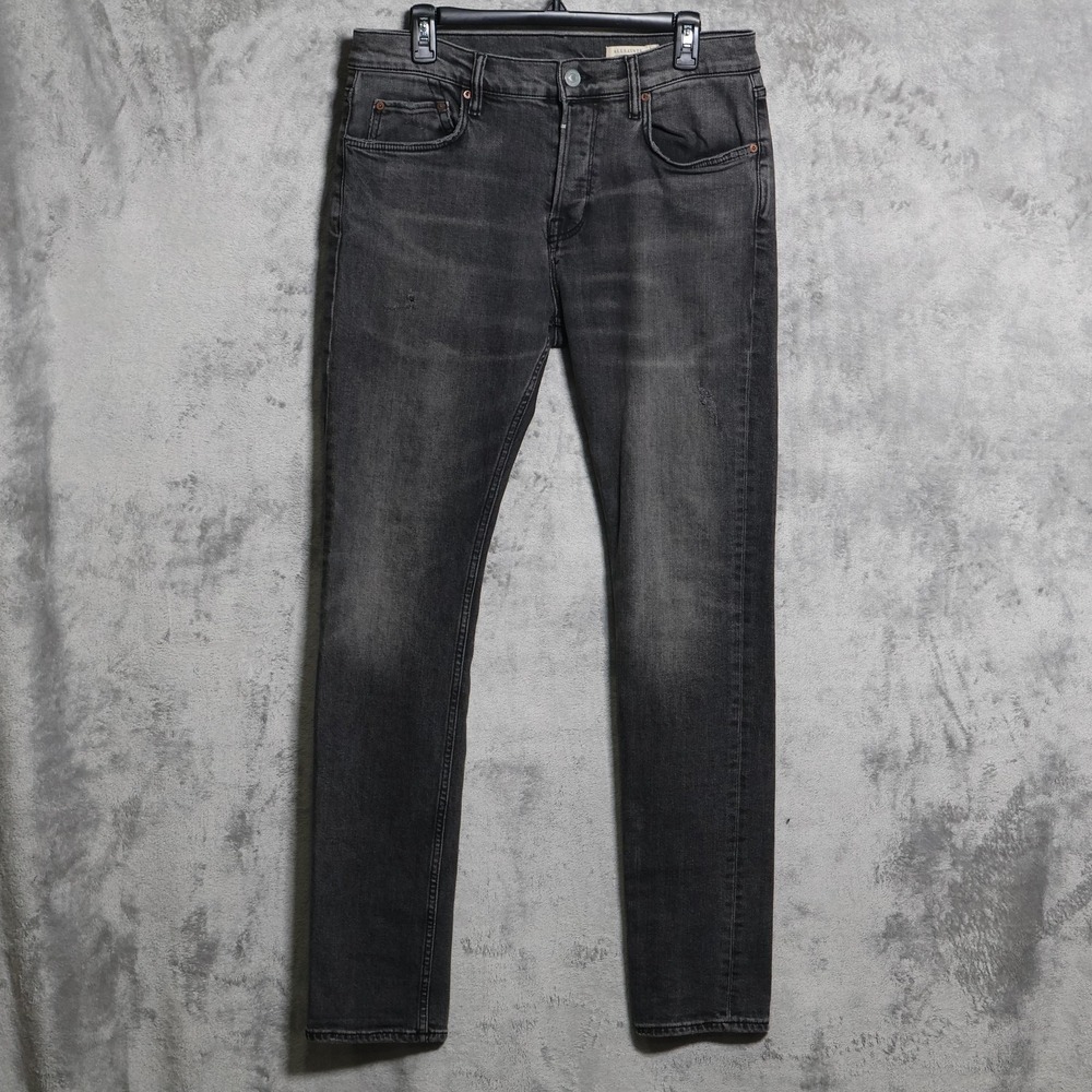 AllSaints Jeans Men 33x32 Black Charcoal Bishop Cigarette Skinny Slim Distressed